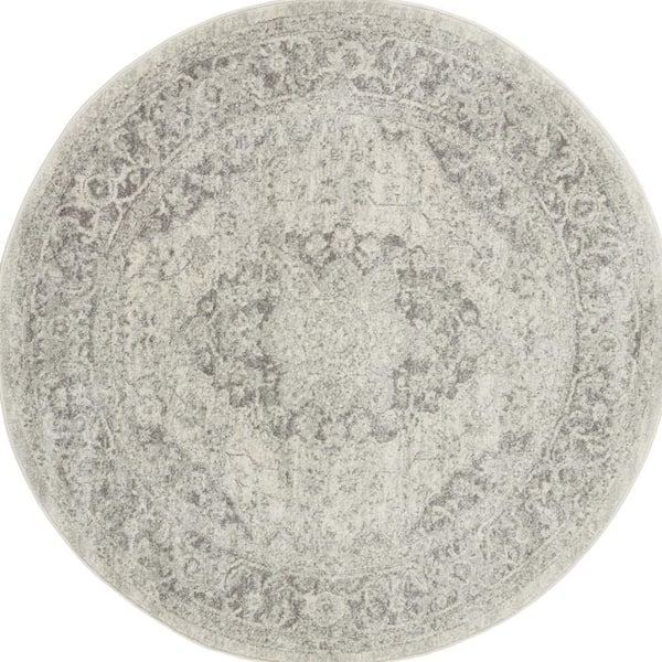 8 ft. Round White Medallion Washable Area Rug