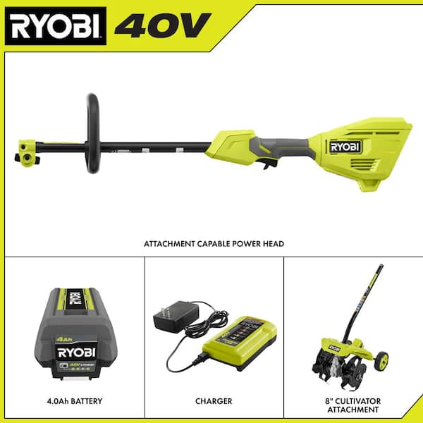 40V Expand-It Cordless Battery Attachment Capable Powerhead Kit & Tiller with 4.0 Ah Battery and Charger