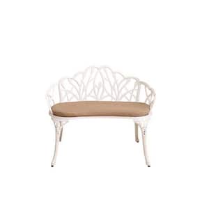 2-Person Metal Outdoor Bench with Brown Cushion