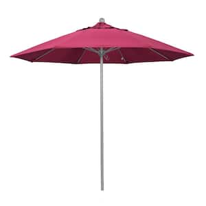 9 ft. Gray Woodgrain Aluminum Commercial Market Patio Umbrella Fiberglass Ribs and Push Lift in Hot Pink Sunbrella