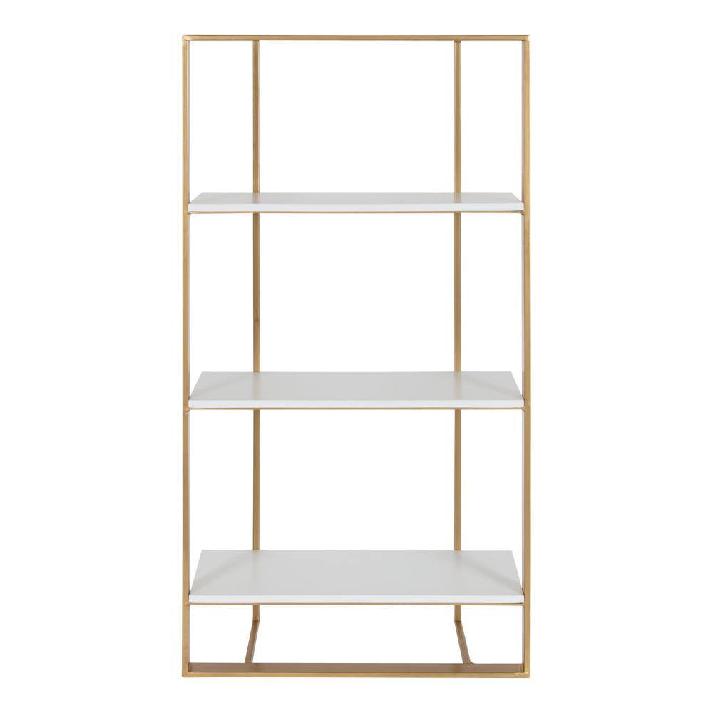 White and Gold Floating Wood Wall Shelf, 32 Inch