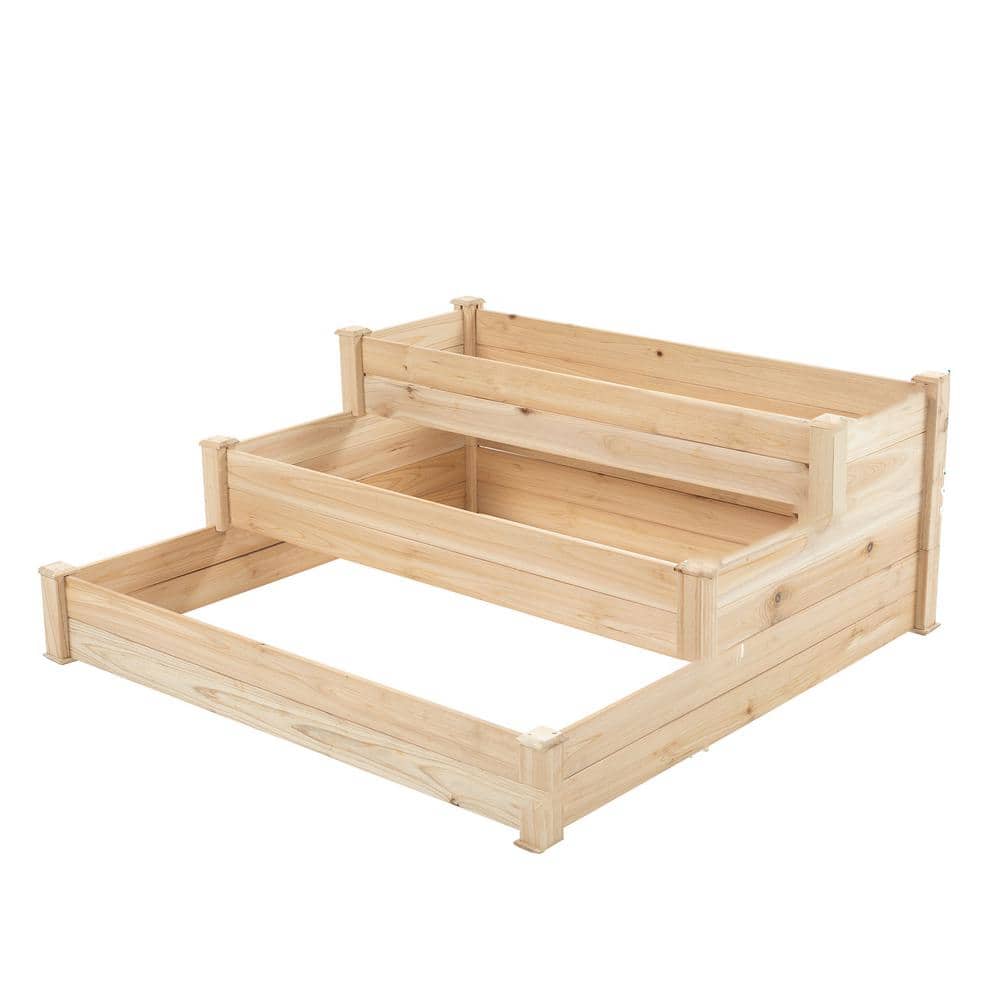 Outdoor Elevated Garden 48.6 x 48.6 x 21in Raised Garden Bed, 3-Tier Wood P