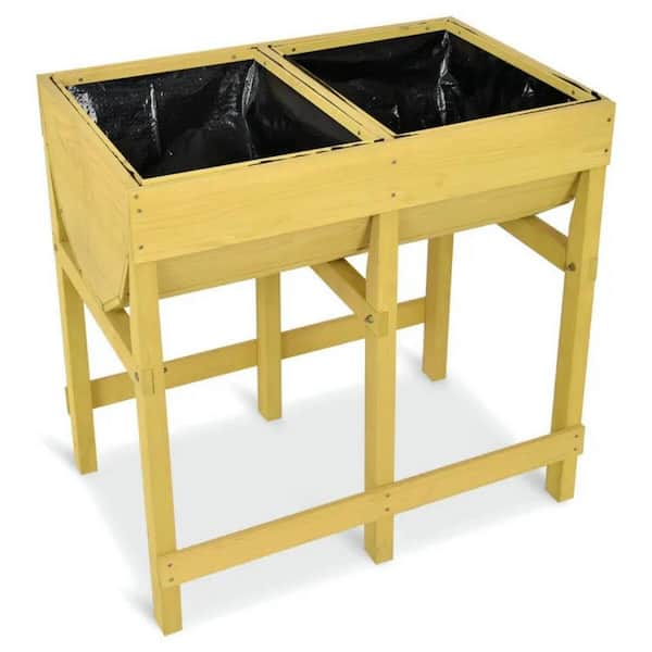 Yellow Raised Wooden Planter Vegetable Flower Bed with Liner-28 in. x 18 in. x 28.5 in. (L x W x H)