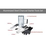 Aluminized Steel Charcoal Chimney 6pc Value Set with Spatula, Basting Brush, BBQ Fork, Tongs and Heat Resistant Glove