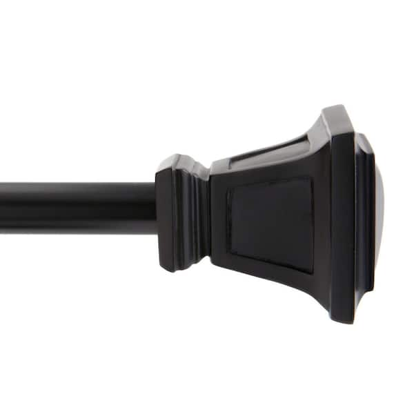 Kenney Seville 28 in. - 48 in. Adjustable Single Curtain Rod 5/8 in. Diameter in Matte Black with Square Finials