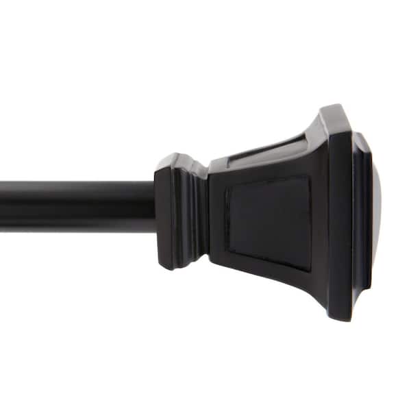 Kenney Seville 48 in. - 86 in. Adjustable Single Curtain Rod 5/8 in. Diameter in Matte Black with Square Finials