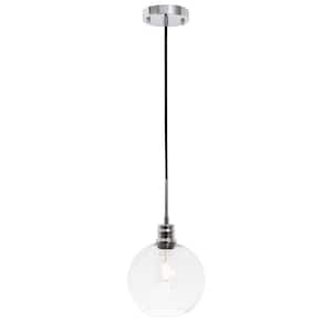 Timeless Home Eduardo 1-Light Pendant in Chrome with 8 in. W x 7.5 in. H Clear Glass Shade