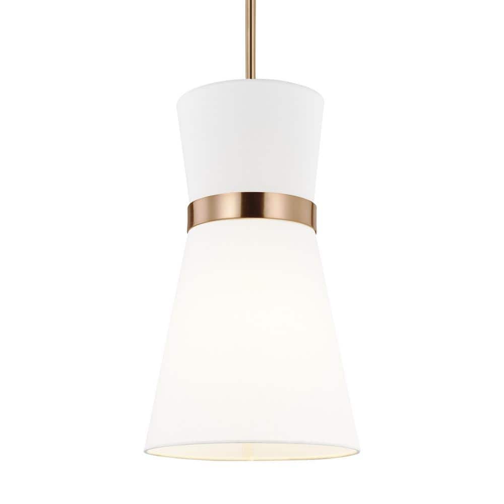 Clark 9.75" Satin Brass and White Linen Pendant Light
