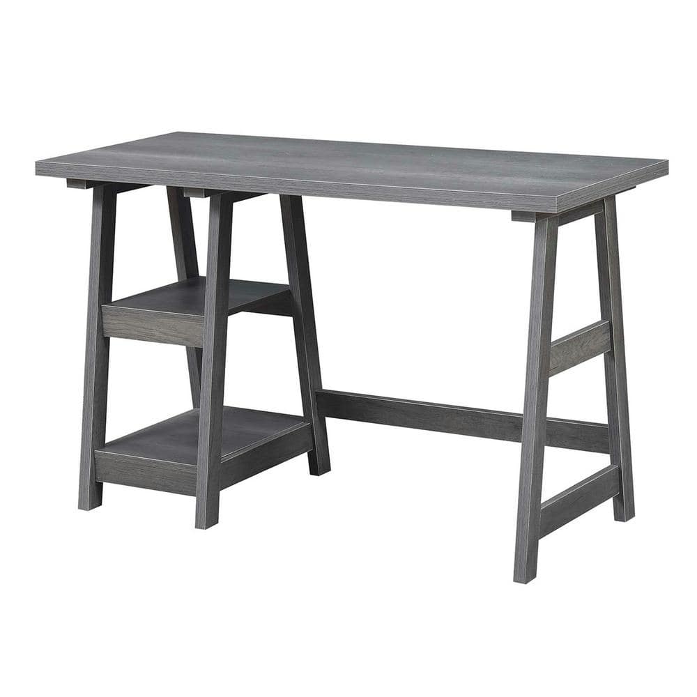 Charcoal Gray 47" Wood Trestle Desk with Shelves