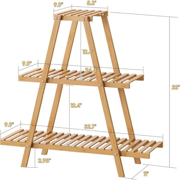 32. 7x 11x 32 in Indoor/Outdoor Natural bamboo Plant Stands 3-Tier