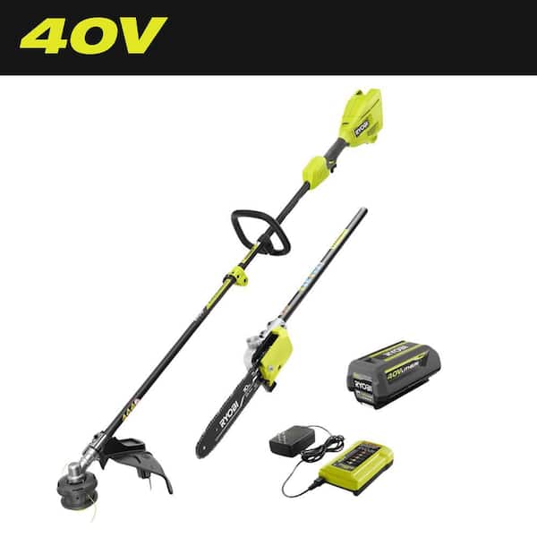 RYOBI 40V 15 in. Expand-It Cordless Battery Attachment Capable String Trimmer & Pole Saw with 4.0 Ah Battery and Charger