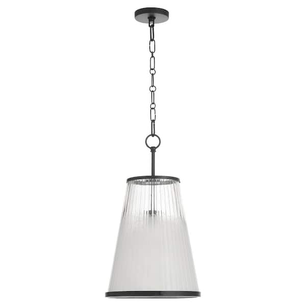 PROVIDENCE 11 in. 1-Light 100-Watts Pendant Light with Milky White Glass Matte Black