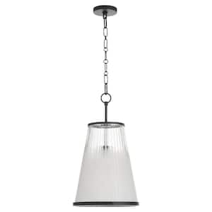 PROVIDENCE 11 in. 1-Light 100-Watts Pendant Light with Milky White Glass Matte Black