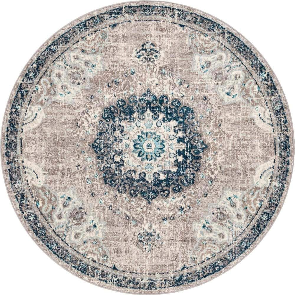 Unique Loom Penrose Alexis Gray 6 ft. x 6 ft. Round Rug 3143380 - The ...