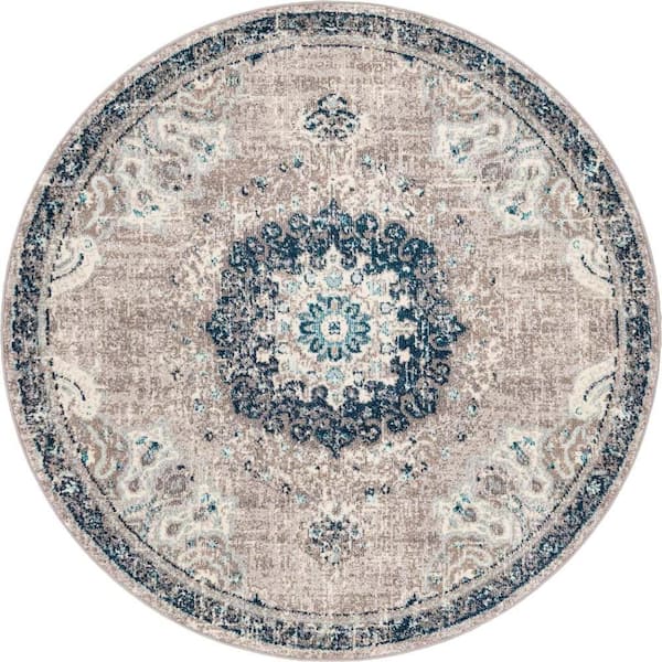 Unique Loom Penrose Alexis Gray 6 ft. x 6 ft. Round Rug