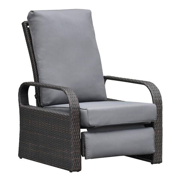 ART TO REAL Wicker Outdoor Patio Adjustable Recliner Chair Gray Thick