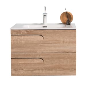 Joy 28 in. W x 18 in. D x 21 in. H Floating Bathroom Vanity in Maple with White Porcelain Top with White Sink