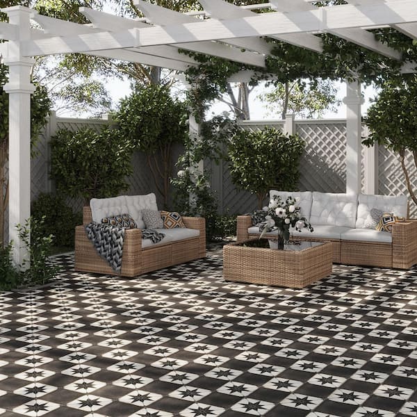 Apollo Tile Faenza 8 in. x 8 in. Matte White Black Porcelain