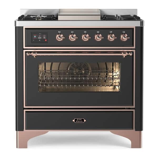 Majestic II 36 in. Single Oven Dual Fuel Range with 6 Sealed Burners, Glass Door, Copper Trim in Graphite Matte