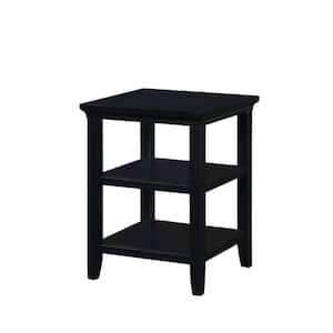 Tribeca 18 in. Black Square Rubber Wood End Table with Shelves