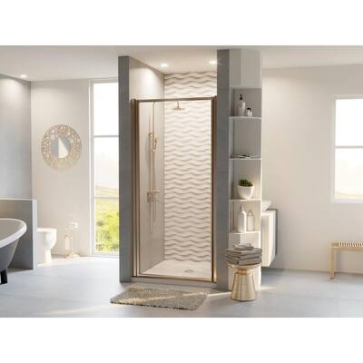 Legend 31.625 in. to 32.625 in. x 64 in. Framed Hinged Shower Door in Brushed Nickel with Clear Glass