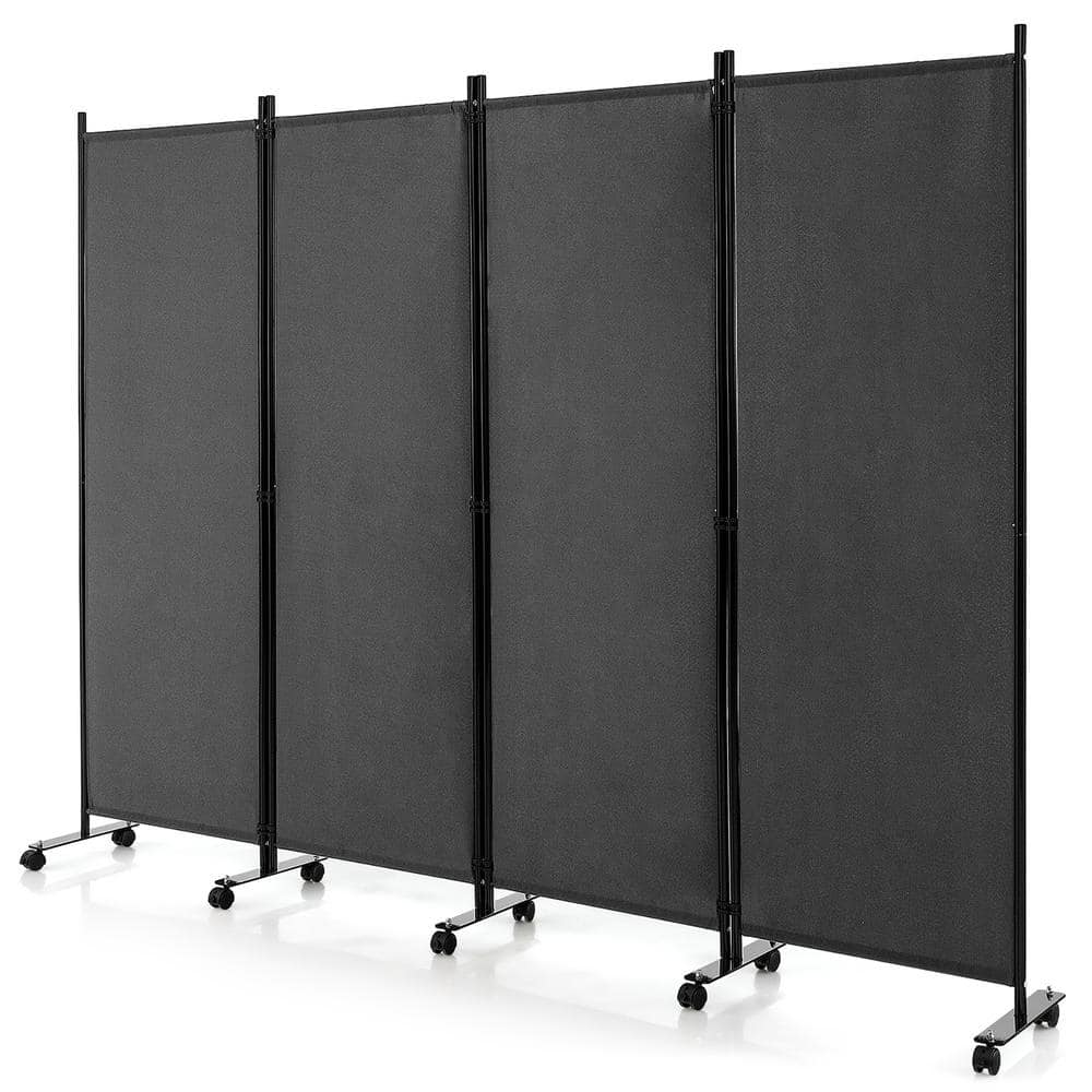 Costway 4Panel Folding Room Divider 6 ft. Rolling Privacy Screen with Lockable Wheels Grey
