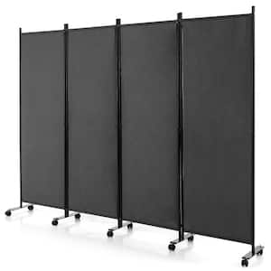 4-Panel Folding Room Divider 6 ft. Rolling Privacy Screen with Lockable Wheels Grey