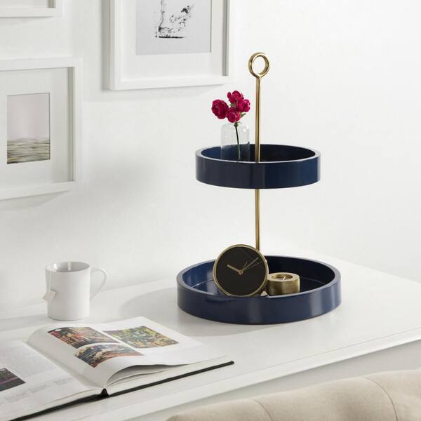 Kate and Laurel Lipton 20.00 in. H x 13.00 in. W Navy Blue Decorative Tray 220829 The Home Depot