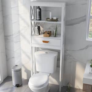 23.6 in. W x 65 in. H x 7.8 in. D White Over The Toilet Storage with With Drawers