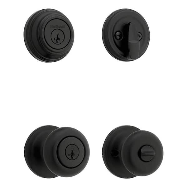 Juno Matte Black Keyed Entry Doorknob with Deadbolt Combo Pack Featuring SmartKey Security