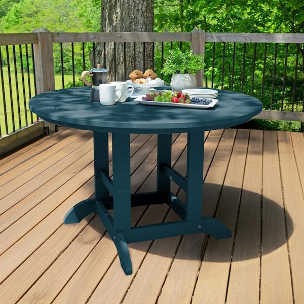 Highwood Nantucket Blue Round Recycled Plastic Outdoor Dining Table