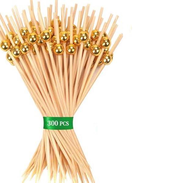 Lynzavix Gold Pearl Series Bamboo Gold Yellow Disposable Skewers