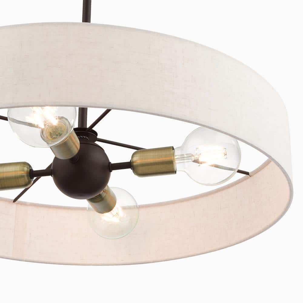 Bronze and Antique Brass 4-Light Crystal Drum Pendant