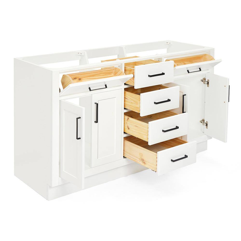 60'' White Hardwood Double Freestanding Bathroom Vanity