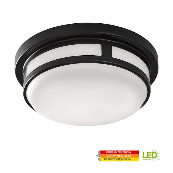 Hampton Bay 9 in. Black LED Flush Mount Indoor Outdoor Ceiling Light Adjustable CCT 600LM 8.5W Wet Rated Front Entry Side Door