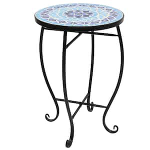 Metal and Ceramic Tile Mosaic Patio Side Table
