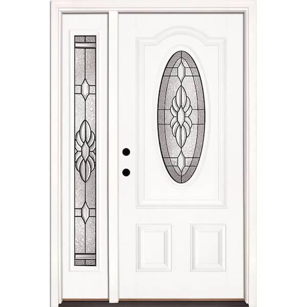 50.5 in. x 81.625 in. Sapphire Patina 3/4 Oval Unfinished Smooth Right-Hand Fiberglass Prehung Front Door w/Sidelite