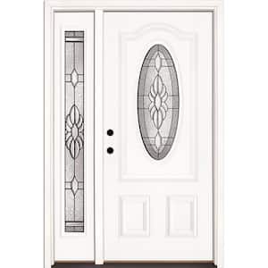 50.5 in. x 81.625 in. Sapphire Patina 3/4 Oval Unfinished Smooth Right-Hand Fiberglass Prehung Front Door w/Sidelite