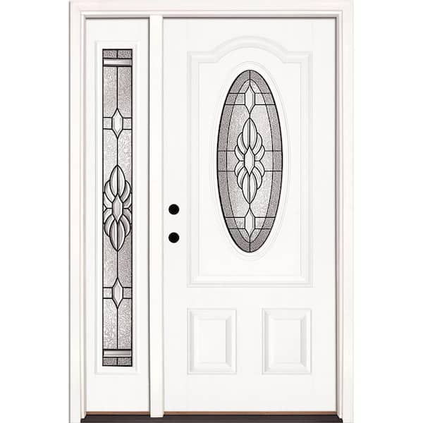Feather River Doors 50.5 in. x 81.625 in. Sapphire Patina 3/4 Oval Unfinished Smooth Right-Hand Fiberglass Prehung Front Door w/Sidelite