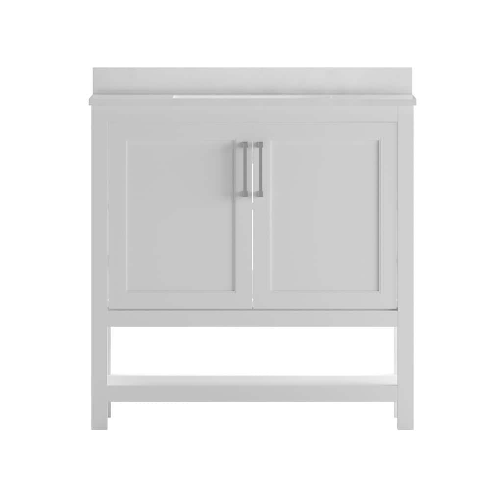 Vivien 36" White Bathroom Vanity with Carrara Marble Countertop