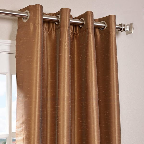 Exclusive Fabrics Grommet Faux Silk Taffeta 96-Inch Length Blackout Curtain Panel, Gold Nugget