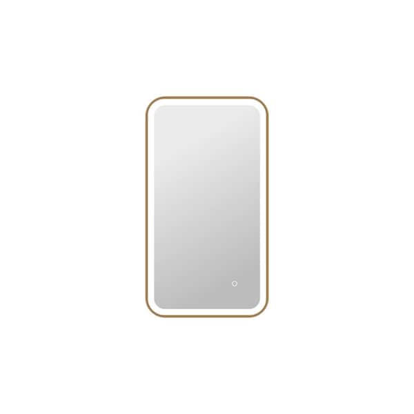 20 in. W x 36 in. H Rectangle Framed LED Wall Mirror in Satin Gold