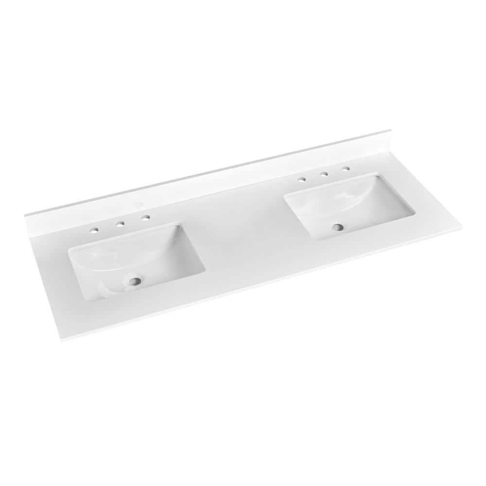 60 in. White Quartz Stone Bathroom Sink with Two Undermount Ceramic Sinks price history on PriceWatchPro