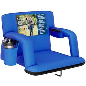 Reclining Stadium Seat - Wide Bleacher Chair W/Back Support Cushion Armrests and Side Pockets - 21in. Wide - Royal Blue