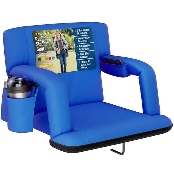 ALPCOUR Reclining Stadium Seat - Wide Bleacher Chair W/Back Support Cushion Armrests and Side Pockets - 21in. Wide - Royal Blue