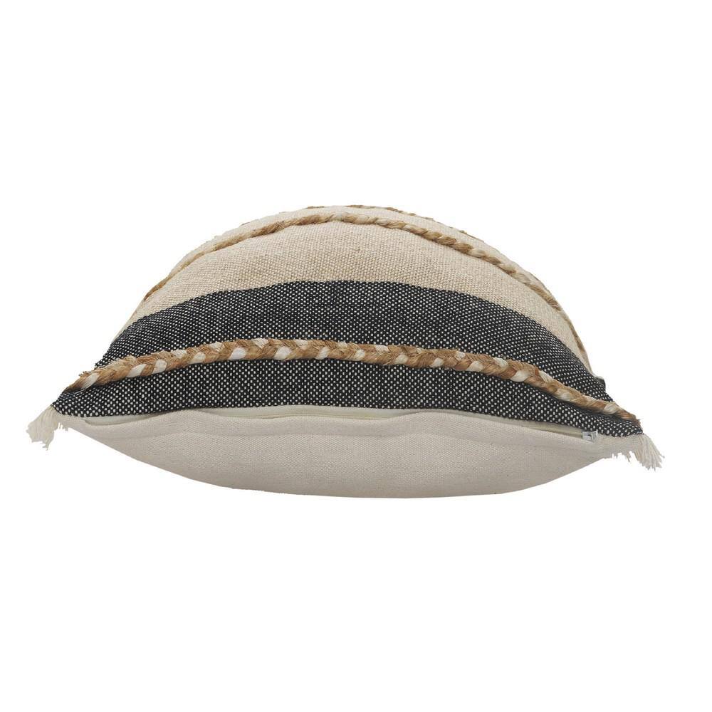 Atlantis Black and Taupe Jute Braided Square Throw Pillow