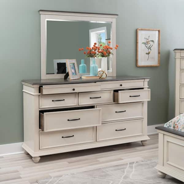 ashdale 9-drawer ivory dresser Linon Ellington Antique White and Brown 9 Drawer shabboswinter