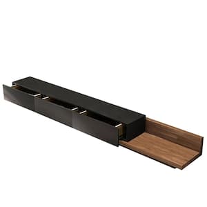 141.73 in. Black Walnut Wood Modern RetractableTV Stand with 3-Storage Drawers Fits TV's up to 85 in.