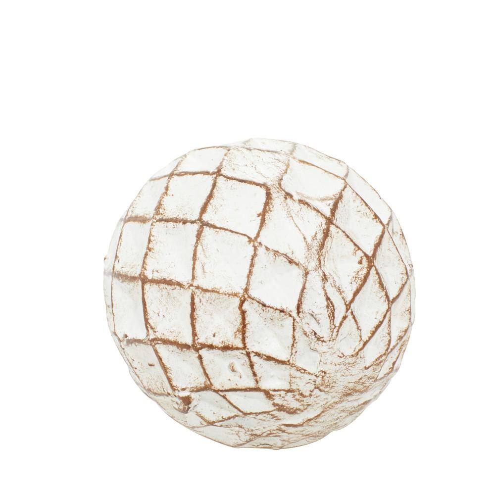 White and Gold Ceramic Carved Decorative Orbs, Set of 4