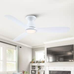 52 in. Indoor White Flush Mount Ceiling Fan with Warm White Integrated LED, DC Reversible Motor, 6-speeds Remote